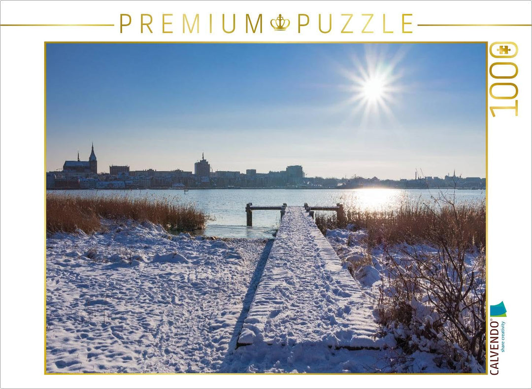 CALVENDO Puzzle Winter an der Warnow in Rostock 1000 Teile Lege-Grösse 64 x 48 cm Foto-Puzzle Bild v