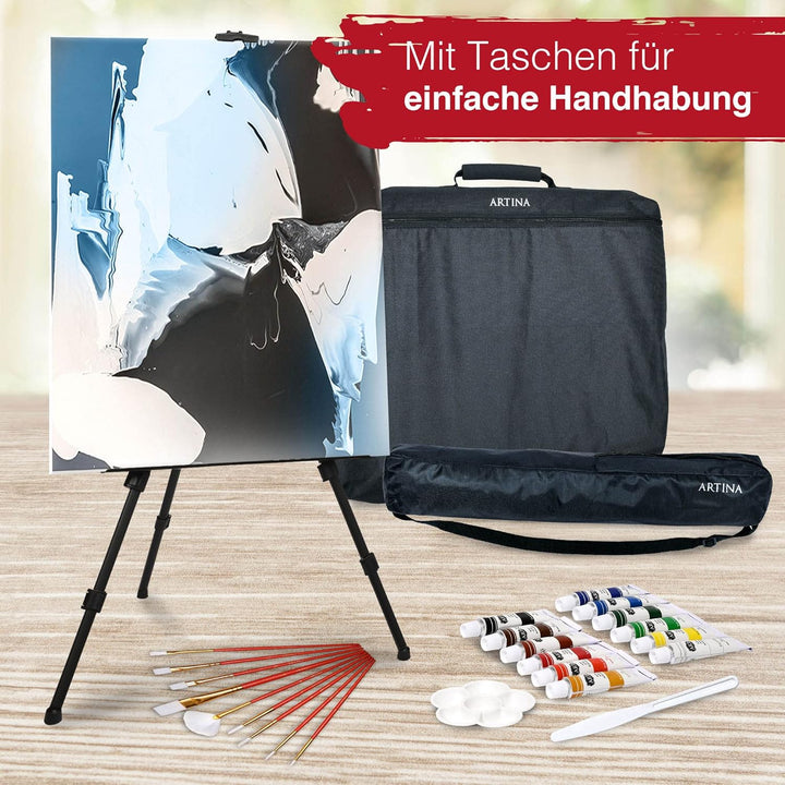 Artina 122tlg XXL Malset mit Staffelei Michelangelo – Künstler Set Acryl &amp; Zeichenset – Buntstifte,