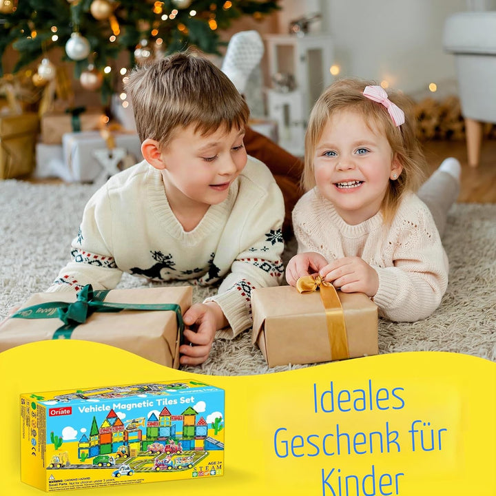 Oriate Stadt Magnetische Magnet Bausteine Spielzeug Set，Rollende Cars Kompatibel Mit Magnetbausteine