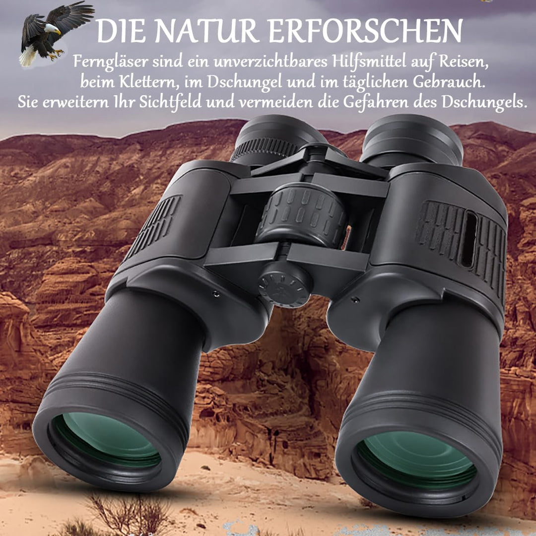 Fernglas für Erwachsene 20x50，27MM Okular HD Ferngläser mit Nachtsicht FMC-Linse Feldstecher und Tra