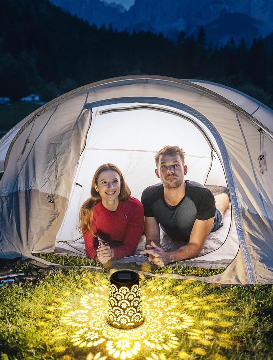 OUILA Solarlampen für Aussen, 2 Stück Wetterfeste Metall Gartenleuchte mit IP65 Schutz, Dekorative H