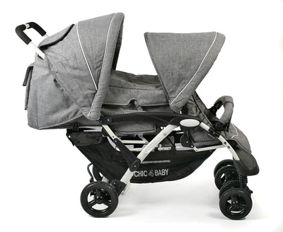 CHIC 4 BABY - Geschwisterwagen DUO mit Tragetasche und Regenschutz, Geschwisterkinderwagen für zwei