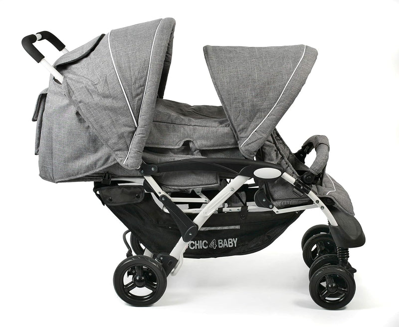 CHIC 4 BABY - Geschwisterwagen DUO mit Tragetasche und Regenschutz, Geschwisterkinderwagen für zwei