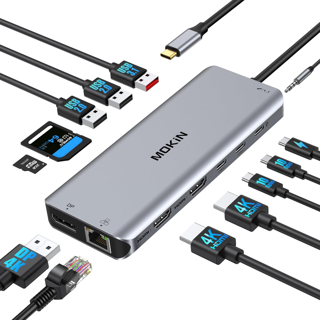 Docking Station USB C Triple Display Dockingstation Dual HDMI Displayport, USB C Hub 2 Monitor Displ