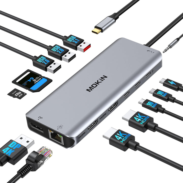 Docking Station USB C Triple Display Dockingstation Dual HDMI Displayport, USB C Hub 2 Monitor Displ