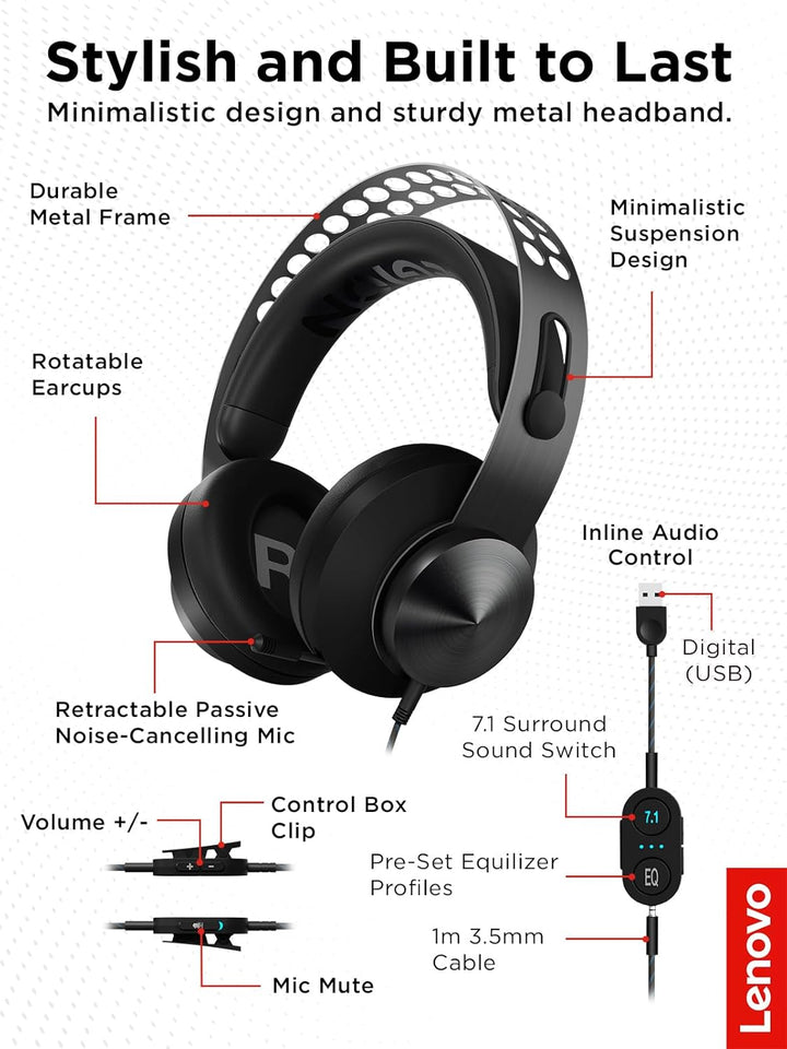 Lenovo Legion H500 Pro 7.1 Over-Ear Gaming Kopfhörer mit Mikrofon