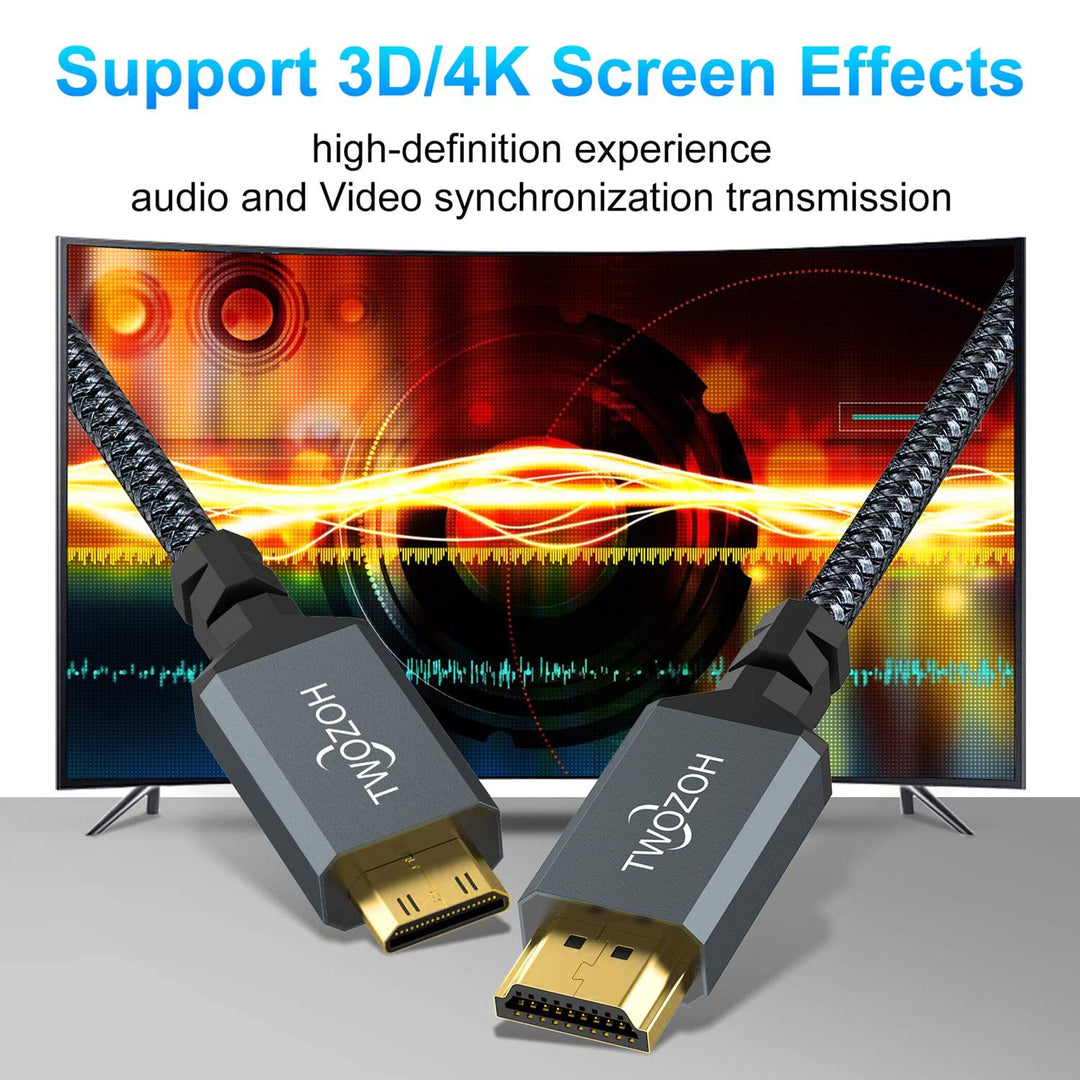 Twozoh Lang Mini HDMI auf HDMI Kabel 7,5M, geflochtenes HDMI auf Mini HDMI Kabel unterstützt 3D, 4K/