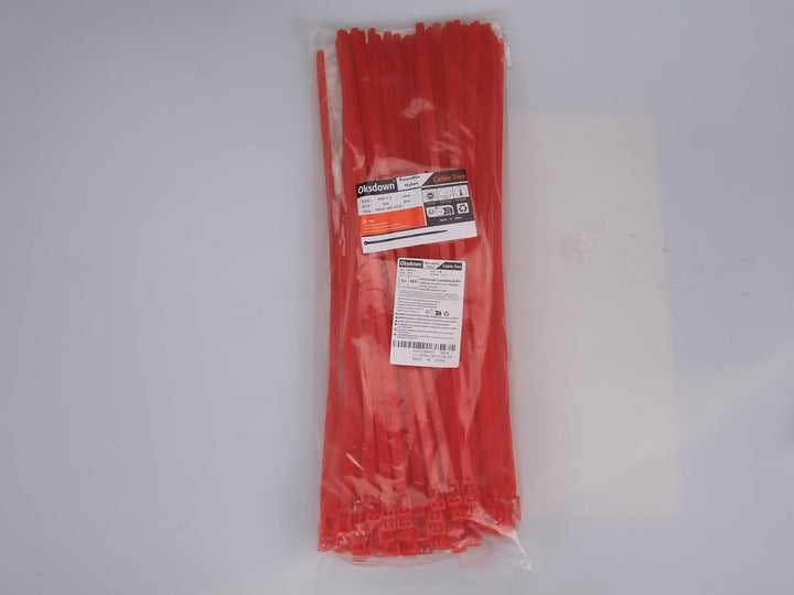 Kabelbinder wiederverschliessbar Rot 400 mm × 7,6 mm 100 Stück UV-Beständig Stark Gross Nylon Kunsts