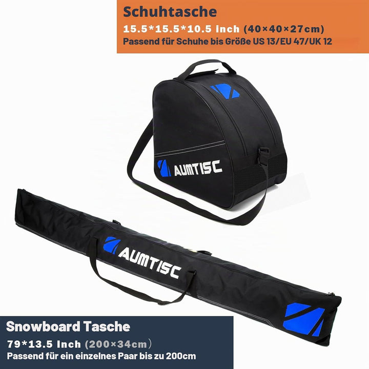 AUMTISC Skitasche Set Skisack &Skischuhtasche Längenverstellbare Bis 200 cm für 1 Paar Ski & Skischu