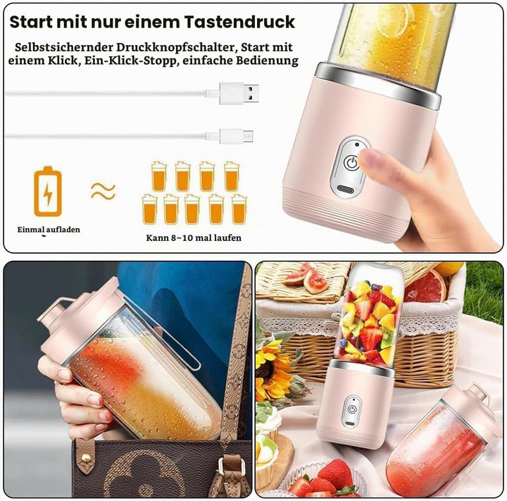Smoothie Maker, 400ml Tragbarer Mixer Mini Blender mit 6-Klingen Edelstahl Klein Smoothie Maker to G