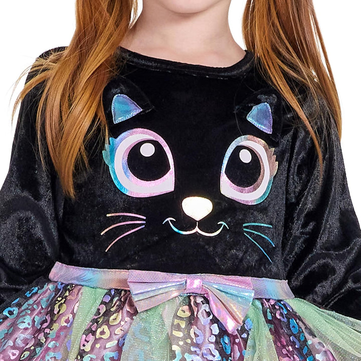 IKALI Baby Mädchen Katzen Kostüm Kleid Süsses Schwarzes Katze Outfit mit Regenbogen Tüllrock Für Kar