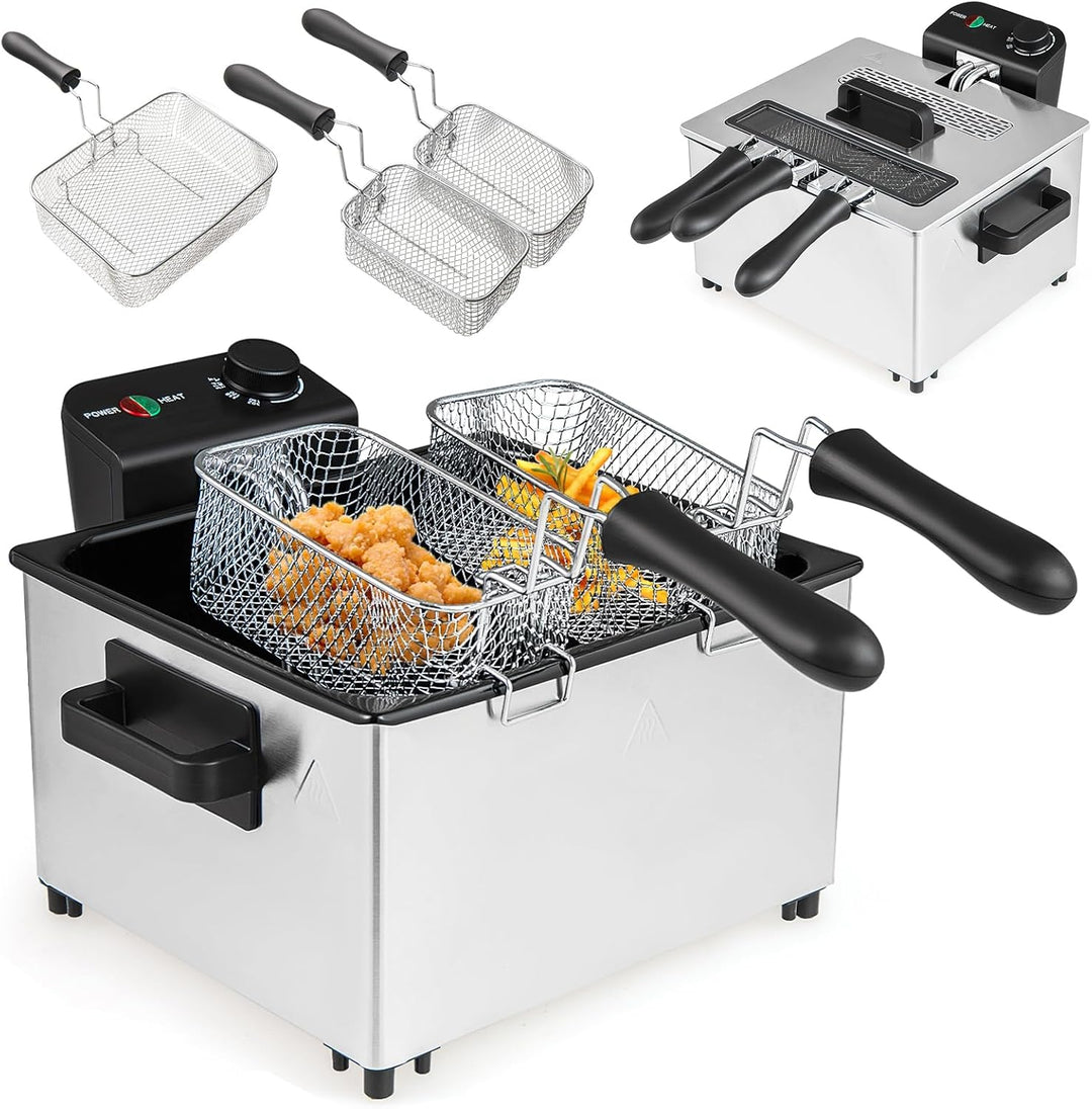RELAX4LIFE 2000W Öl-Fritteuse mit 3 Frittierkörben, 5L elektrischer Friteuse aus Edelstahl, mit Eins