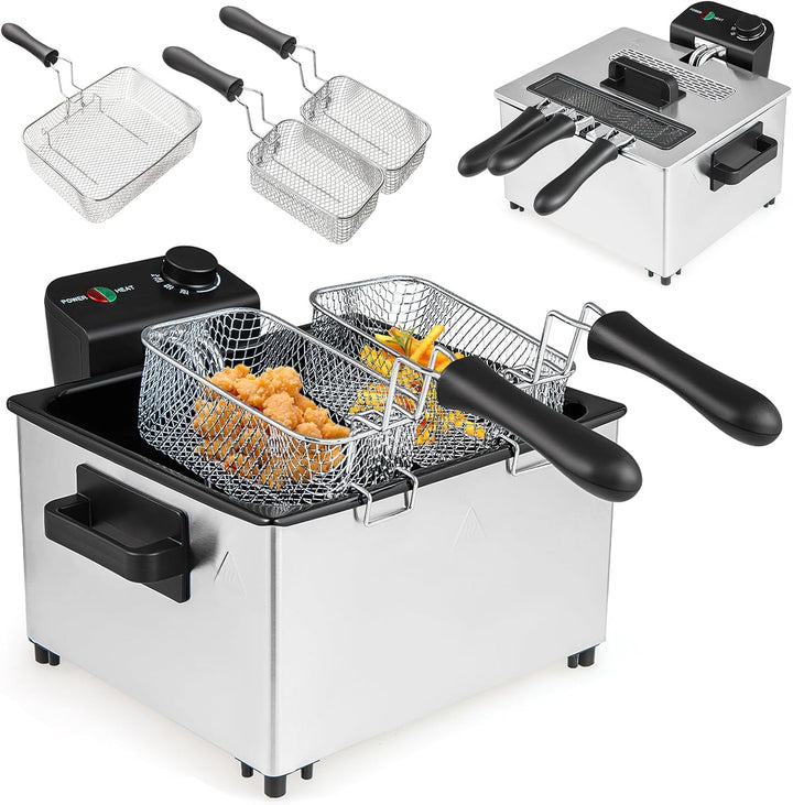 RELAX4LIFE 2000W Öl-Fritteuse mit 3 Frittierkörben, 5L elektrischer Friteuse aus Edelstahl, mit Eins
