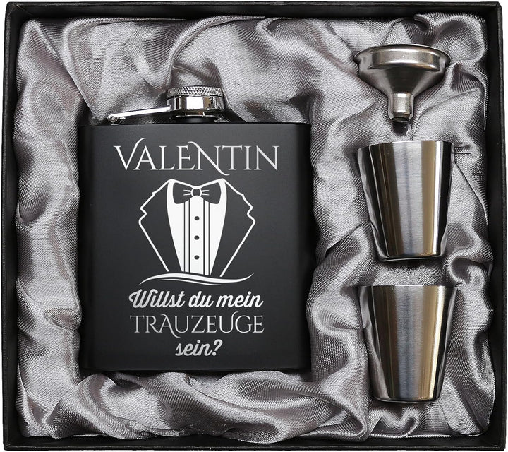 Willst du mein Trauzeuge sein? Personalisierter Flachmann für Trauzeuge als Geschenk. Trauzeuge frag
