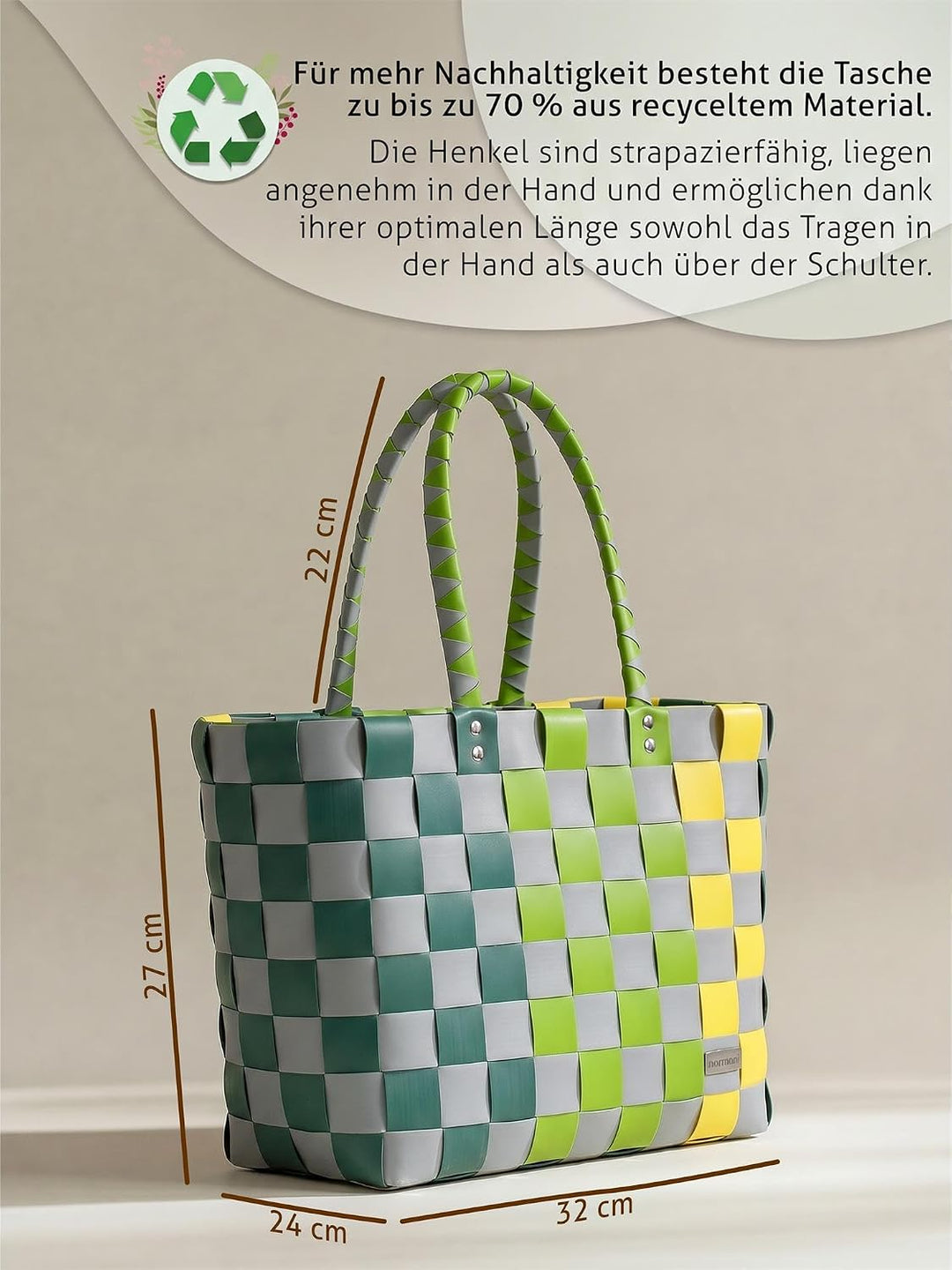 normani Einkaufstasche geflochten mit Henkeln - Tragetasche extra robust Farbe Classic/Kula Classic