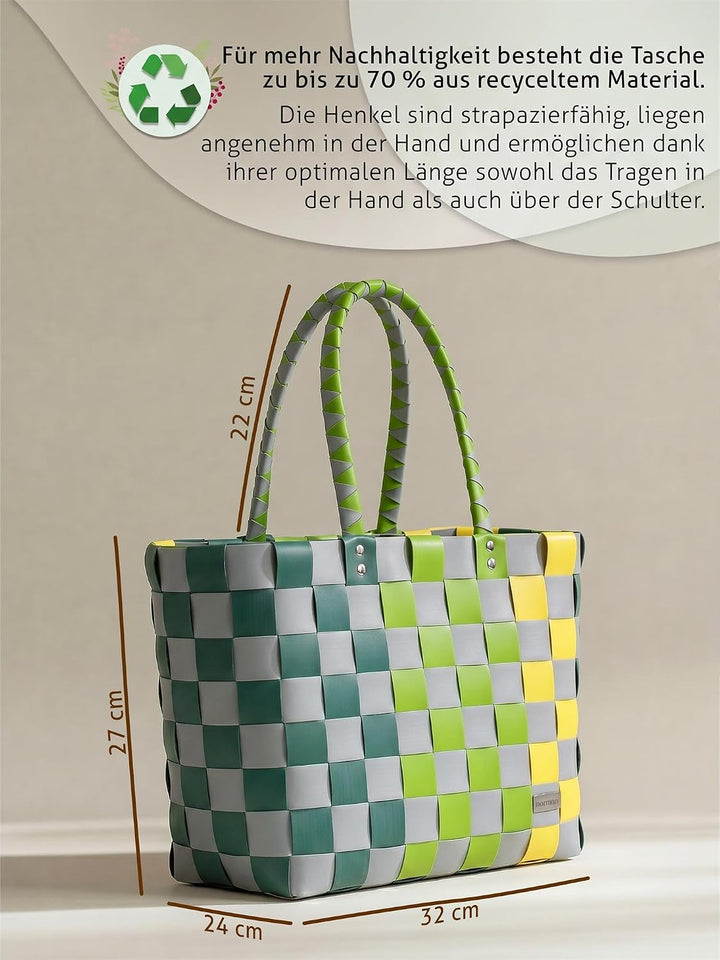 normani Einkaufstasche geflochten mit Henkeln - Tragetasche extra robust Farbe Classic/Kula Classic