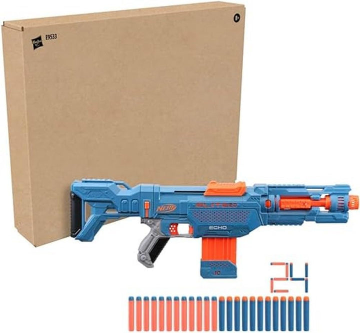 NERF Elite 2.0 Echo CS-10 Blaster – 24 NERF Darts, 10-Dart Clip-Magazin, abnehmbare Schulterstütze u