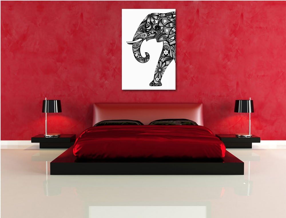 Pixxprint Elefant mit Ornamenten als Leinwandbild/Grösse: 100x70 / Wandbild/Kunstdruck/fertig bespan