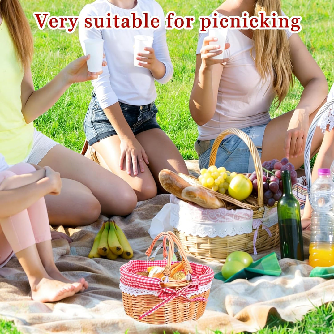 Picknickkorb aus Weide, Natural Weidenkorb mit Henkel, Handlicher Einkaufskorb aus Weide, Picknickko