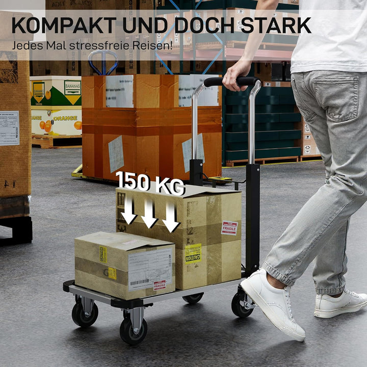 HOMCOM Plattformwagen Transportwagen Klappbar 150 kg Handwagen mit Feststellbremse, ausziehbarer Pla