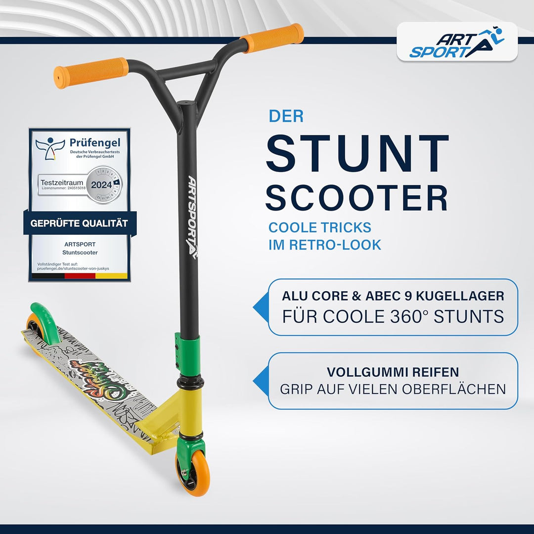 ArtSport Stunt Scooter mit 360° Lenkung, ABEC 9 Kugellager, 100 mm PU Räder & Griptape, Funscooter f