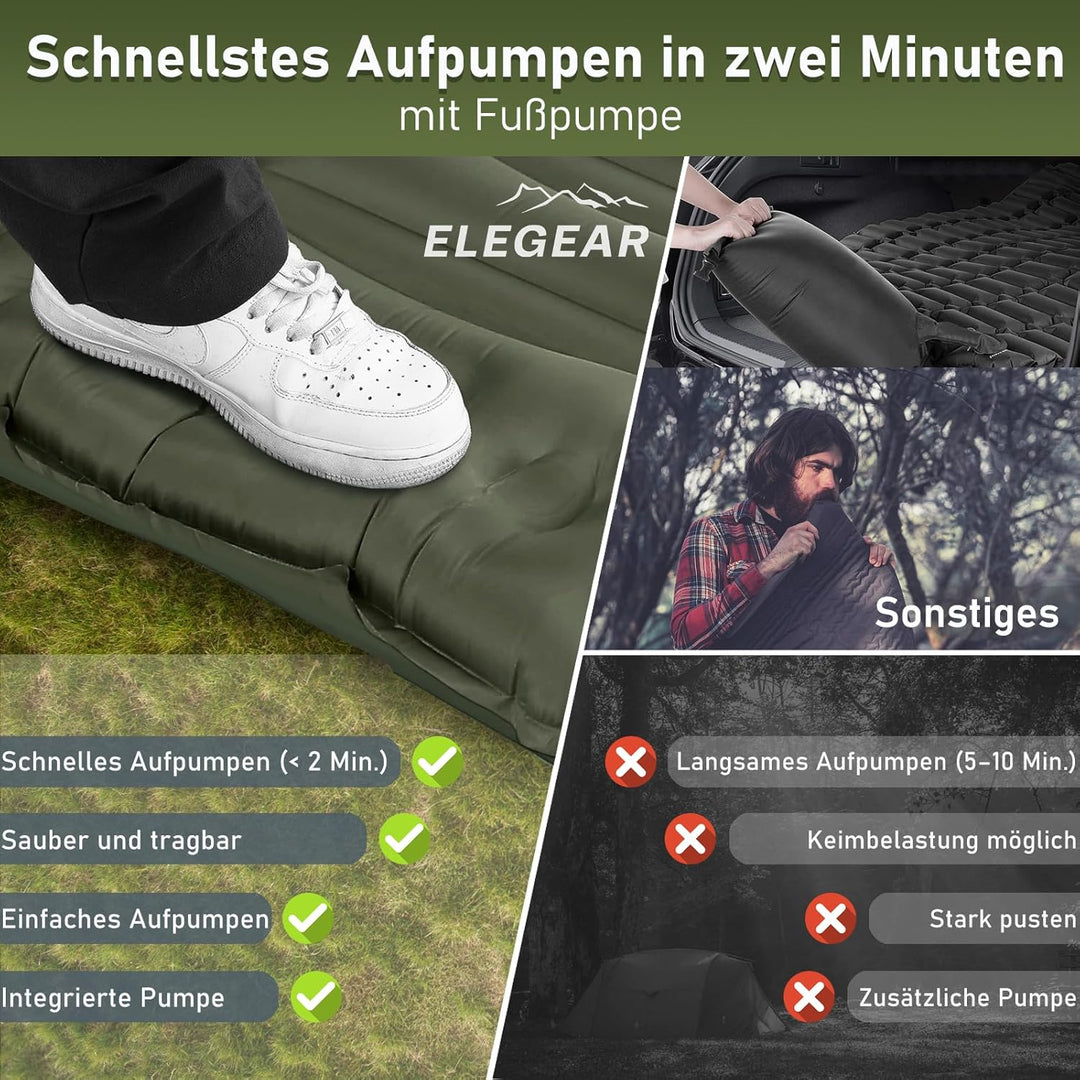 Elegear Isomatte Camping, 14CM Verdicktes Aufblasbare Luftmatratze mit Fusspumpe, Strapazierfähiges