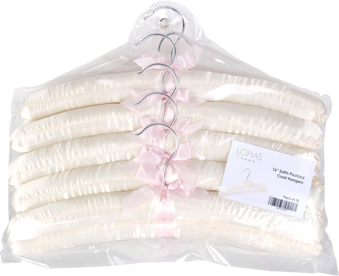 10er-Pack Kleiderbügel mit Anti-Rost-Haken und gefüllt mit Satin, Gorgeous, Blass Elfenbeinfarben Sa