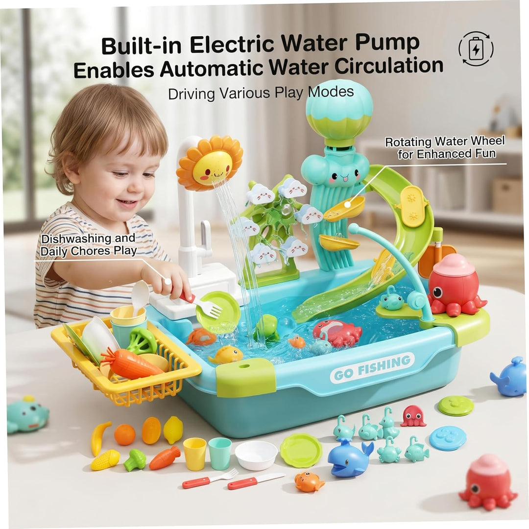 Kleinkind-Waschbecken mit fliessendem Wasser, Kinderspielspielzeug-Set – multifunktionaler Wasserspi