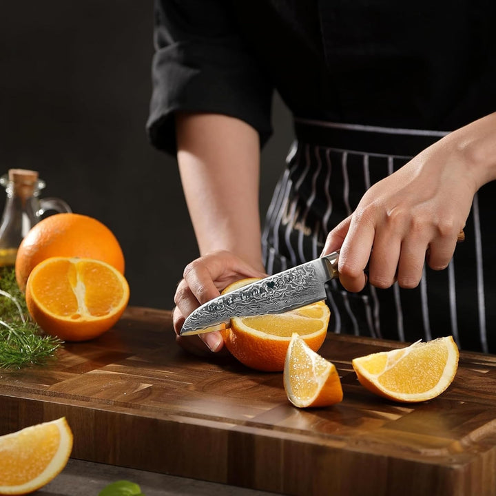 Wakoli EDIB Pro Premium Santoku Messer klein mit Klingen Gravur mit 11 cm Klinge gefertigt aus 67 La
