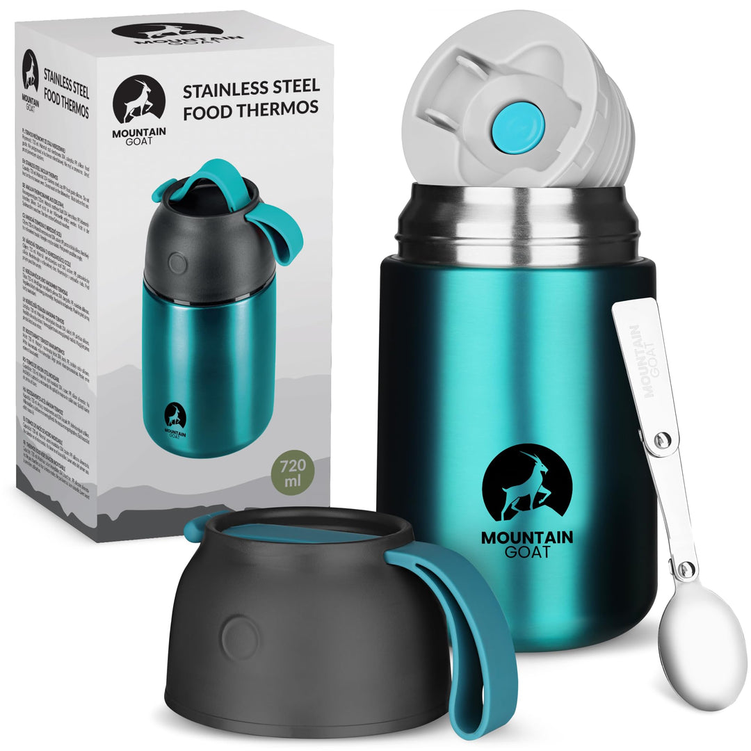 MOUNTAIN GOAT Thermobehälter für Essen 720ml, Speisegefäss mit Klapplöffel aus Edelstahl, Warmhalteb