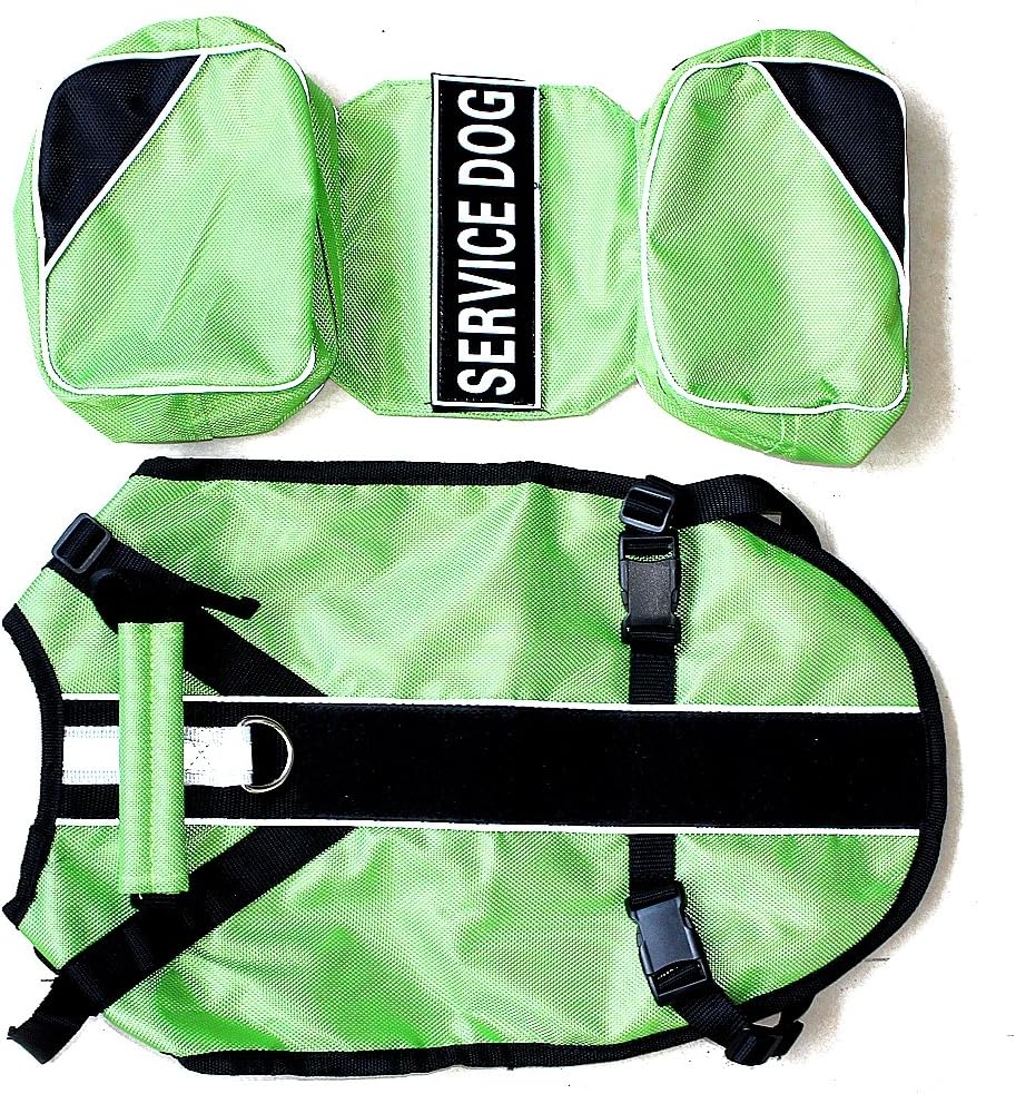 haoyueer Hunde-Rucksack für Service-Hunde, abnehmbare Satteltaschen mit Label-Patches (grün, L) L Gr