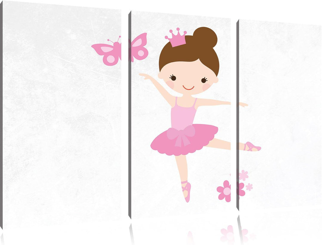 Pixxprint Ballerina mit Schmetterling und Blumen weiss 3-Teiler Leinwandbild 120x80 Bild auf Leinwan