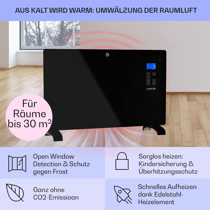 Klarstein Elektroheizung, Konvektor-Heizung mit, Mobile Elektroheizung Energiesparend, Leise Heizung