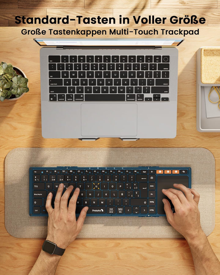 ProtoArc XK01 TP Bluetooth Tastatur Faltbare mit Touchpad - QWERTZ Deutsch mit Trackpad, iPad Tastat