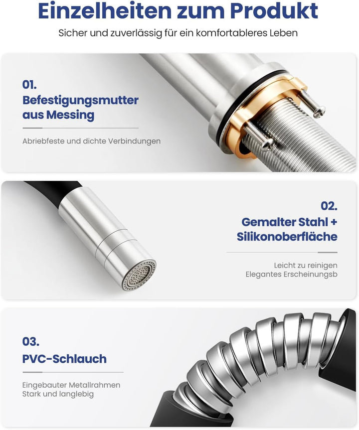 Sofetiy Flexible Küchenarmatur Schwarz, Wasserhahn Küche mit 2 Wasserstrahlen, Mischbatterie Küche S