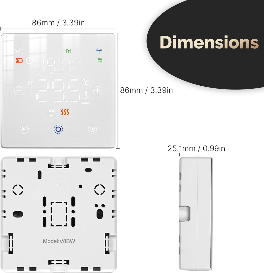 WLAN-Thermostat mit Batterien, weiss, Smart für Gasboiler, Touch-Display 86 x 86 mm, kompatibel mit