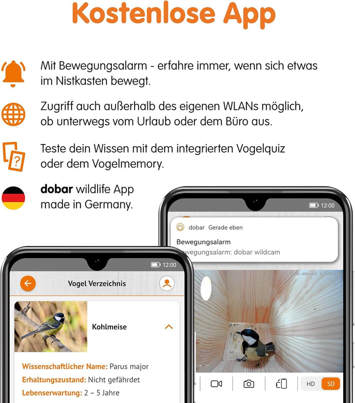 Luxus-VOGELHAUS Nistkasten Eazy mit WiFi Kamera und Solar Panel - Vogelbeobachtung mit Nisthilfe aus