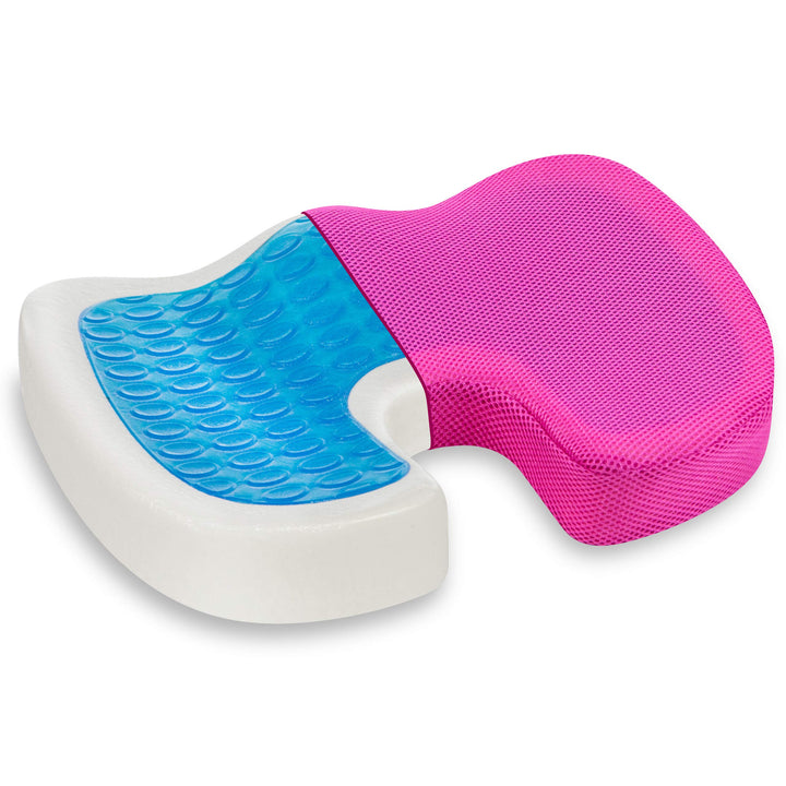 Vitabo Ergonomisch geformtes Sitzkissen | Steissbein-Kissen aus Memory-Schaum mit Gel-Polster (Pink)