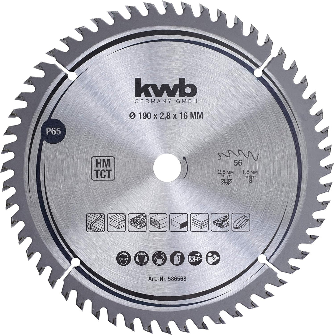 kwb Kreissägeblatt 190 x 16 mm, sehr feiner Schnitt, Sägeblatt geeignet für Arbeitsplatten, Holz und