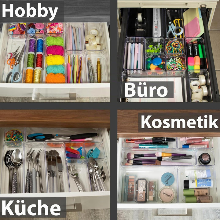 12x Schubladen Ordnungssystem 8x8 cm klar transparent 5,5 cm hoch Antislip - Organizer für Schminkti