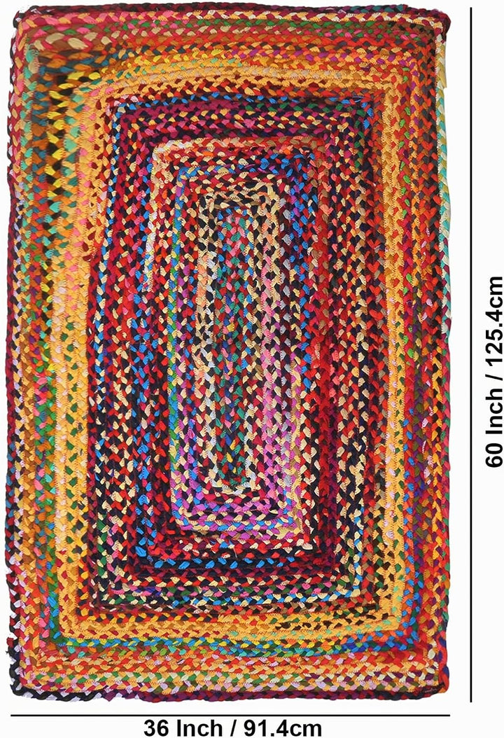 RAJRANG BRINGING RAJASTHAN TO YOU Chindi Rag Rug - 91x152 cm 100% Baumwolle Multi Color Handwoven Ge