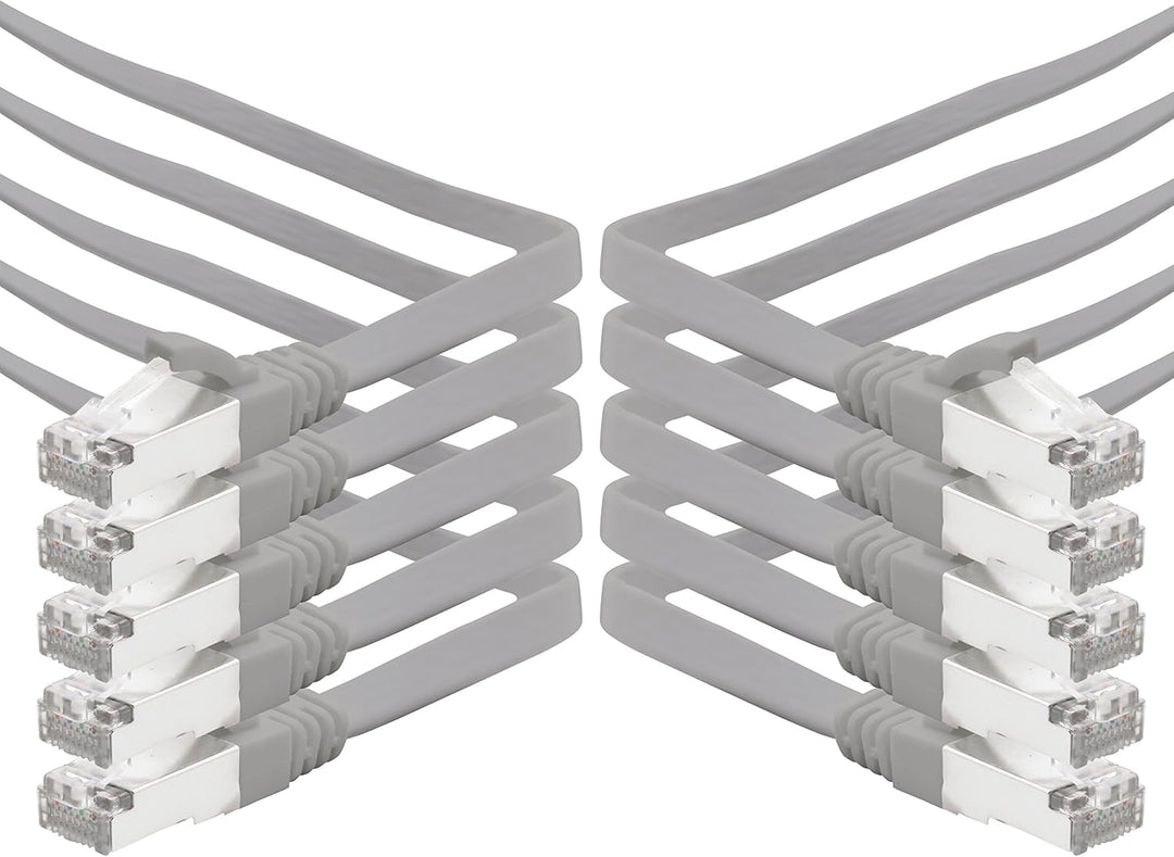 2m - grau - 10 Stück CAT.7 Gigabit Ethernet LAN Flachband Flachbandkabel (RJ45) Netzwerkkabel Rohkab