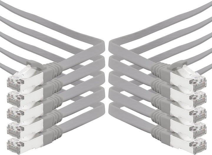 2m - grau - 10 Stück CAT.7 Gigabit Ethernet LAN Flachband Flachbandkabel (RJ45) Netzwerkkabel Rohkab