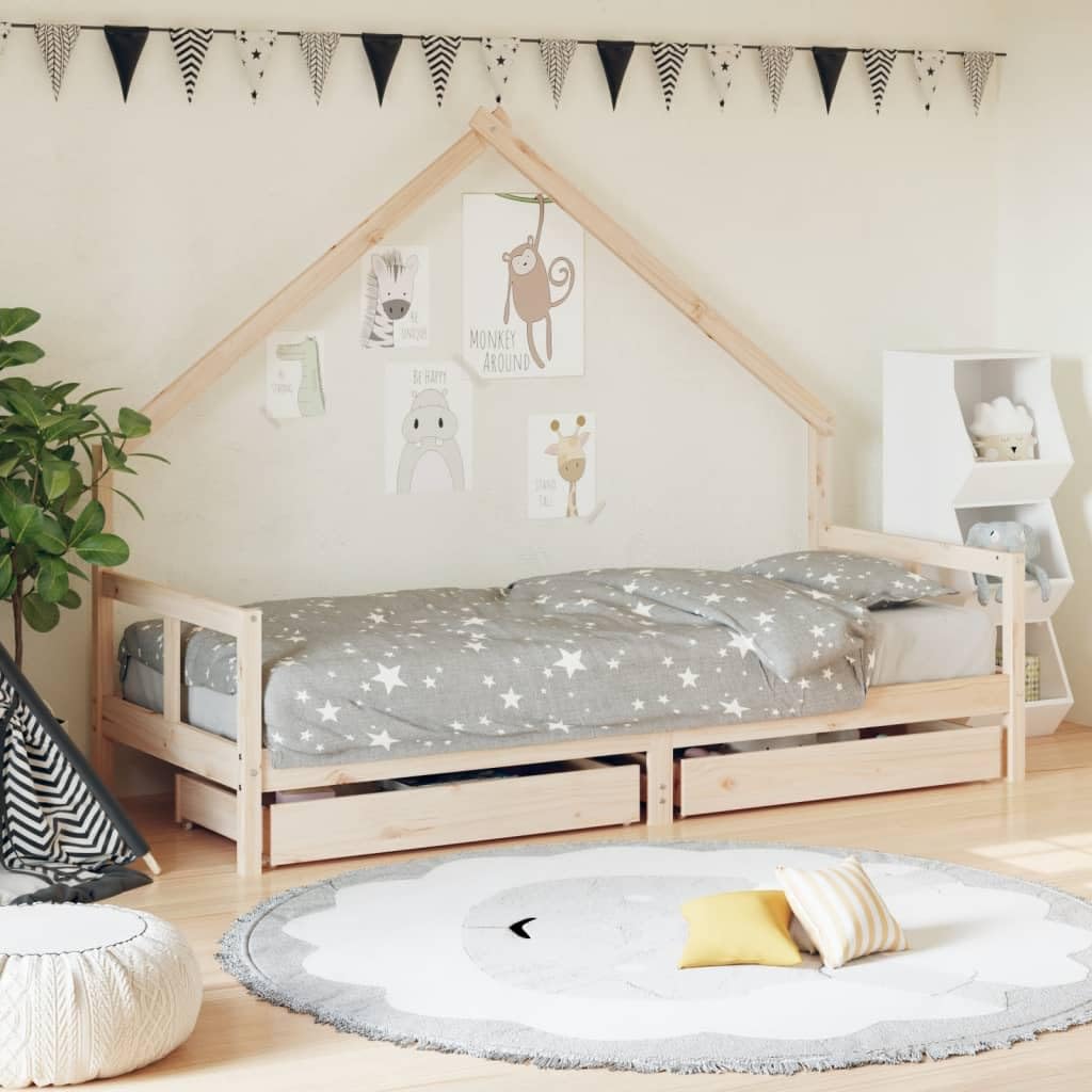 Festnight Hausbett 80x200 cm mit Schubladen ohne Matratze, Kinderbett mit Schubladen, Kinder Haus Be