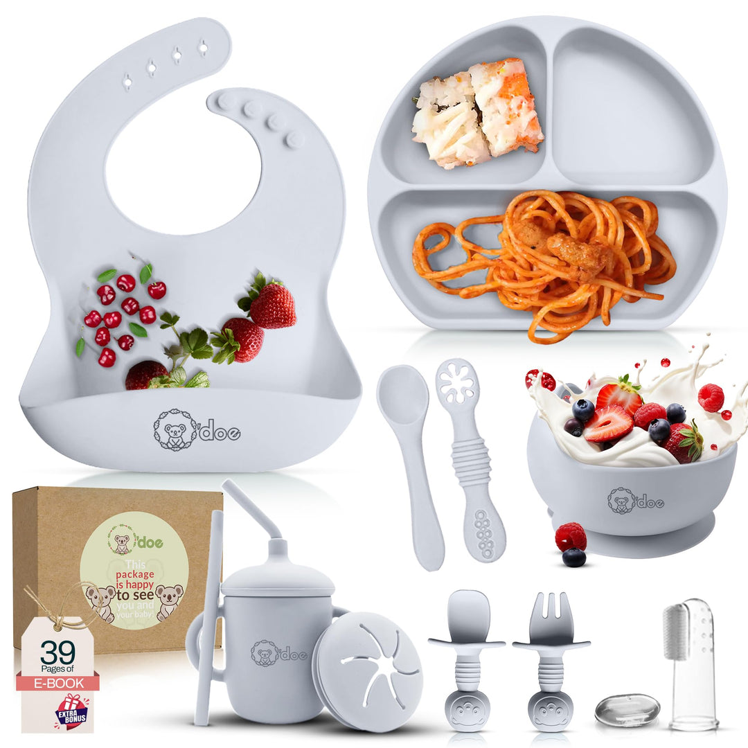 O'doe 11-teilig Baby LED-Entwöhnungszubehör für Kleinkinder, Babyfütterungsset | Saugnapf-Silikon-Ba