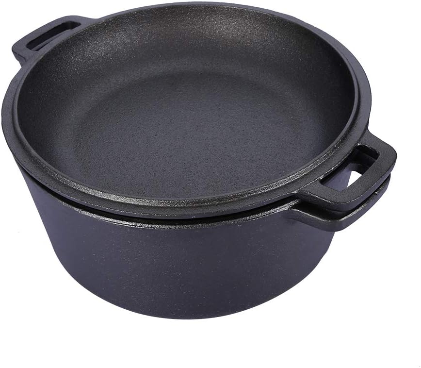 Holländischer Kochtopf aus Gusseisen, Dutch Oven, doppelt mit Griffen, 4,5 Liter, Kochtopf mit Decke