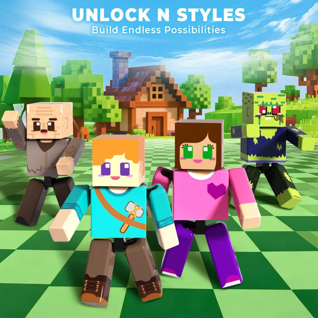 Magnetische Bausteine 164 Stück Magnetbausteine im Magischer Wald Abenteuer Set mit 4 Figuren, Pilzh