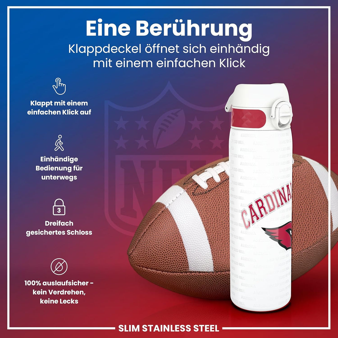 NFL Edelstahl-Trinkflasche, Auslaufsicher, Einhandöffnung, Sichere Verriegelung, Spülmaschinenfest,