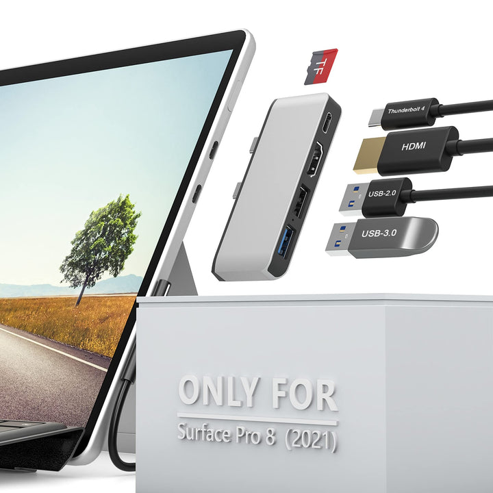 Surface Pro 8 USB C Hub Adapter mit 4K HDMI, USB C Thunderbolt 4 (Display+PD Aufladung+Daten), USB 3