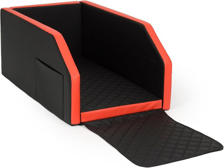Autohundebett Hunde-Autositz Hundebett f. Rückbank Hundesitz Modulbett 55x100 cm (Farbe: schwarz-rot